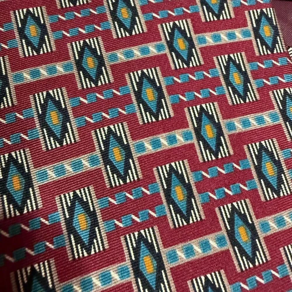 REPP LTD All Silk Western Geometric Tie Red Blue Southwestern Print